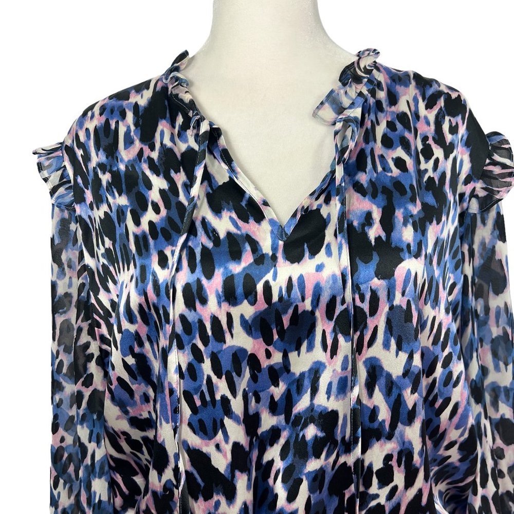 Generation Love 100% Silk Watercolor Animal Print Blouse | Adjustable Waist | L - Picture 9 of 12